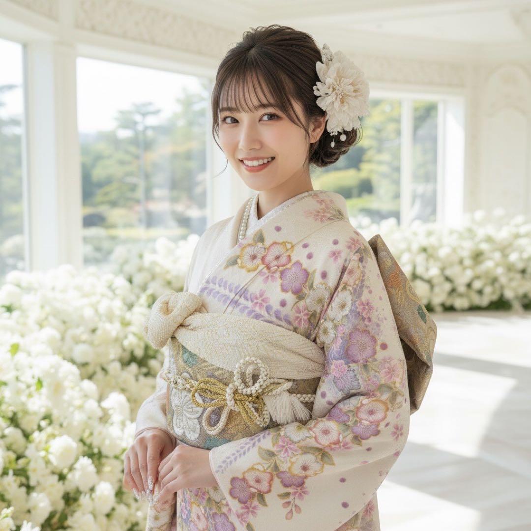 逸品 振袖7点フルセット 辻が花　辻ヶ花　金通し　花絞り　成人式 卒業式　正絹