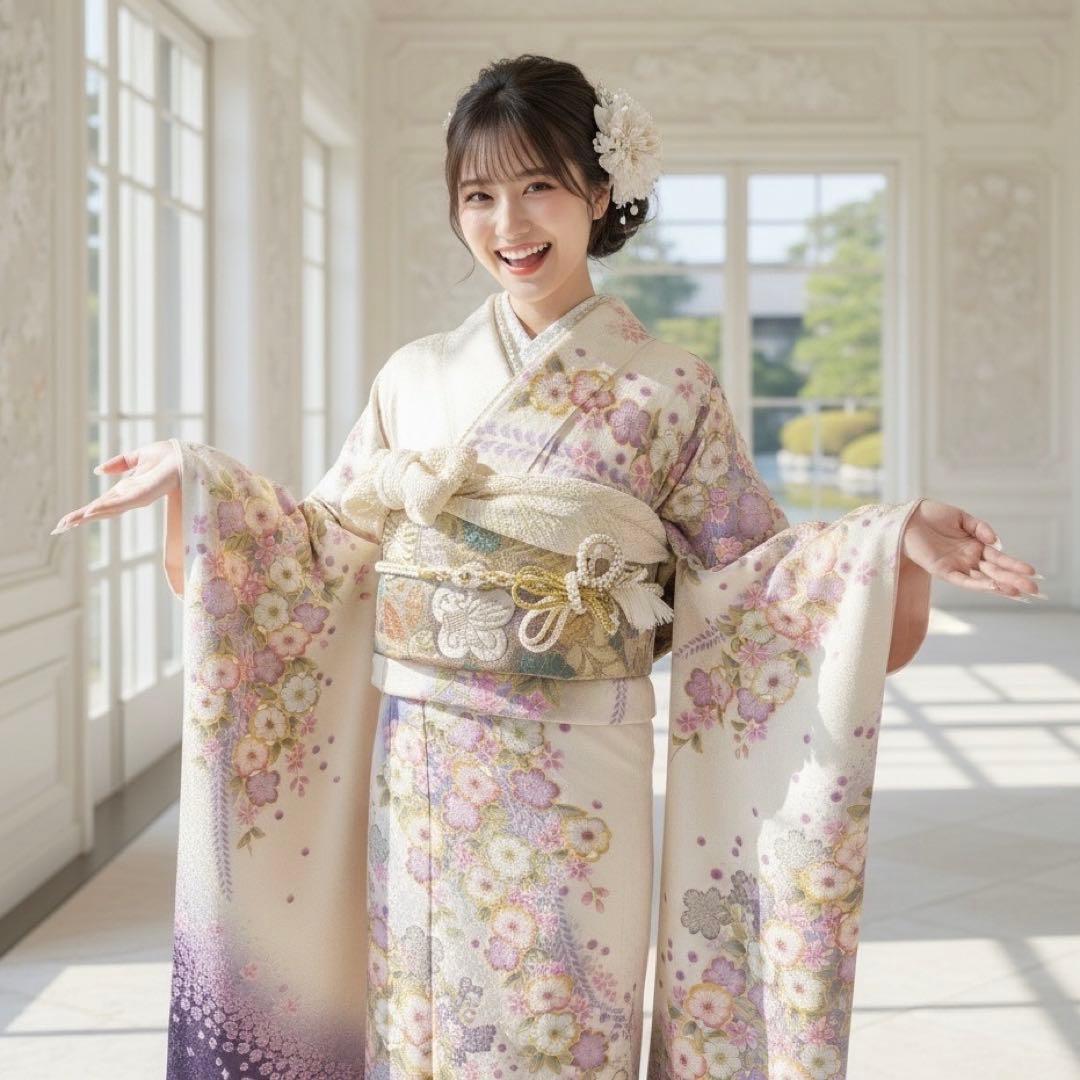 逸品 振袖7点フルセット 辻が花　辻ヶ花　金通し　花絞り　成人式 卒業式　正絹