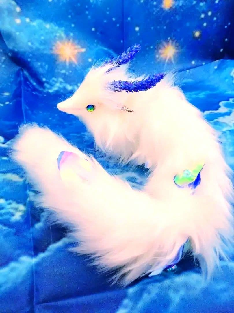 オーロラ妖精龍　幻獣　アートドール琉球蓄光ガラス　ハンドメイドぬいぐるみ　ケモノ