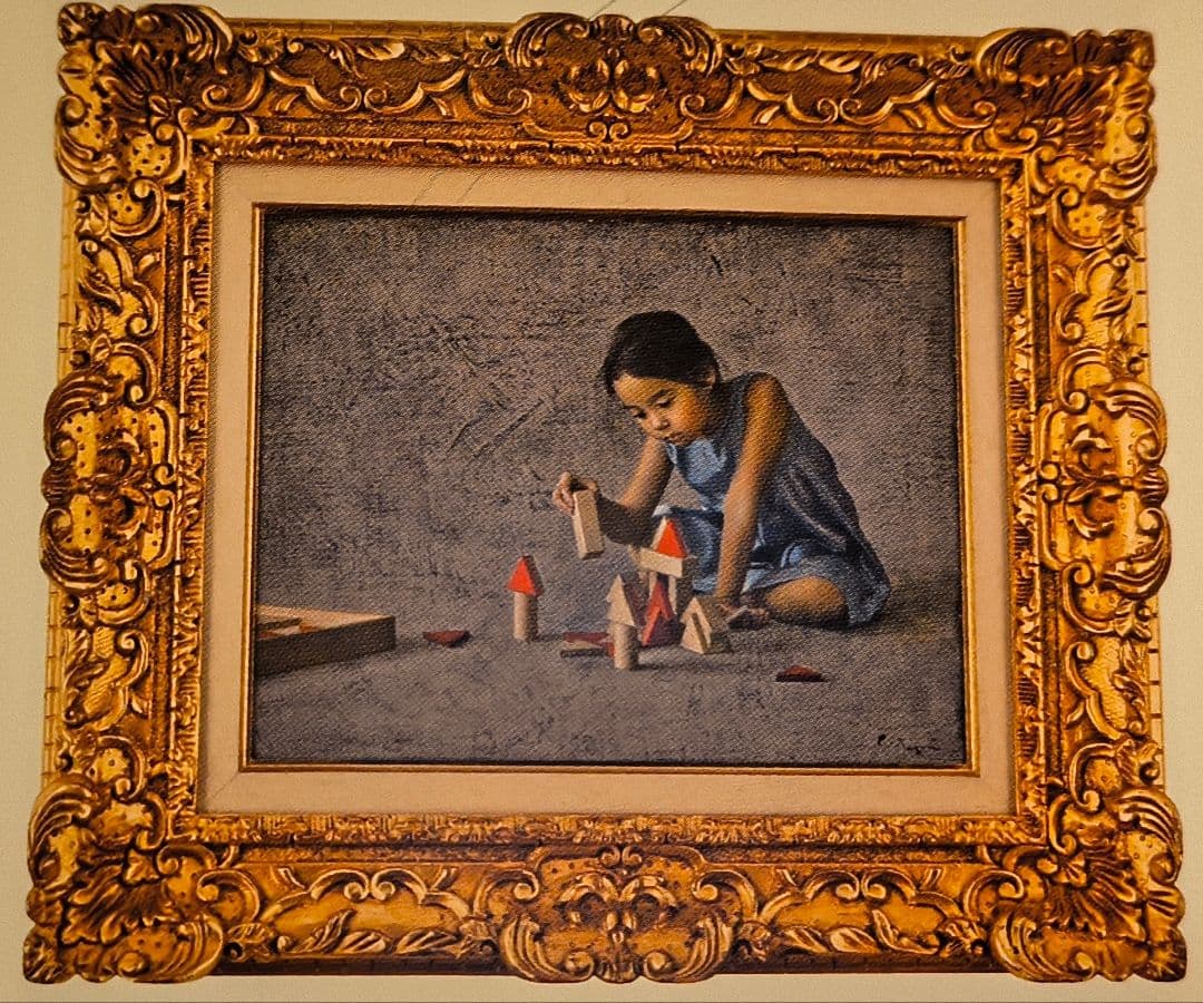 油彩画「積み木の城」冨田洋美