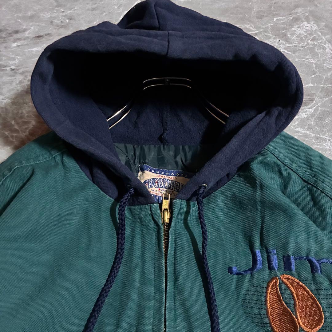 90s【USA製】DUNBROOKE フード付きダックジャケット企業刺繍 古着