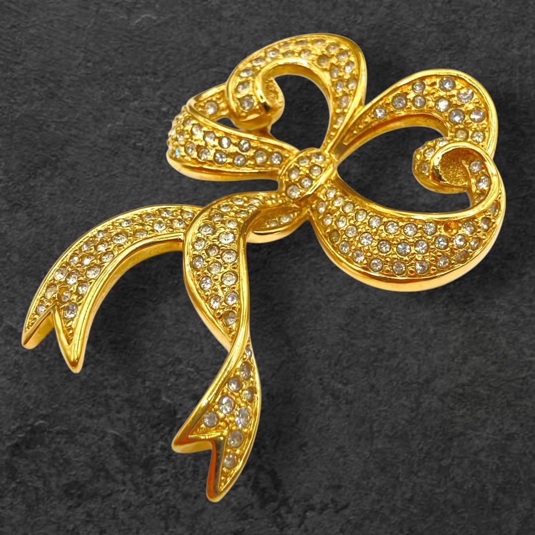 Dior リボンブローチ ゴールド×ラインストーン351