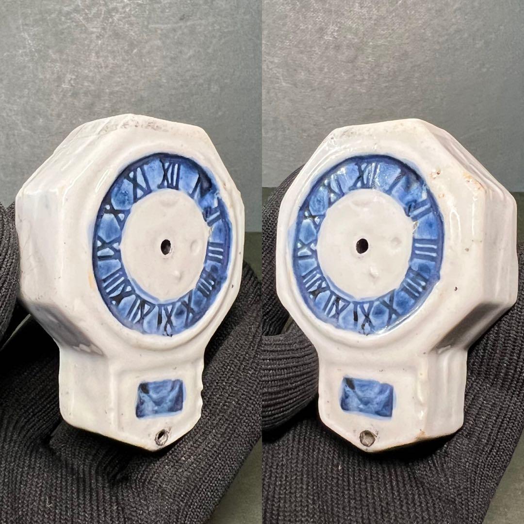 明治-大正期 八角形 時計文 水滴◎染付 書道具 古道具 時代物骨董◎古道具庵々