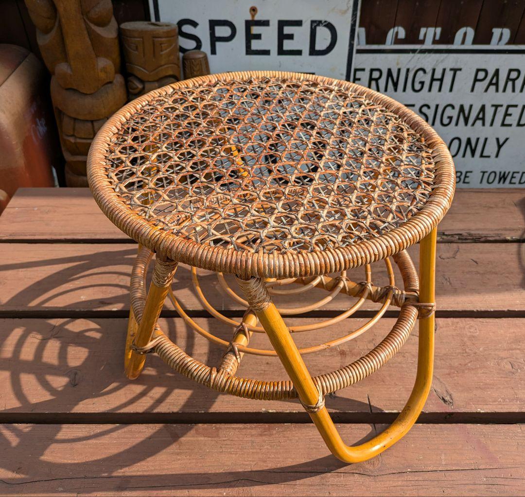 ビンテージ オールド ラタン ガラステーブル コーヒーテーブル