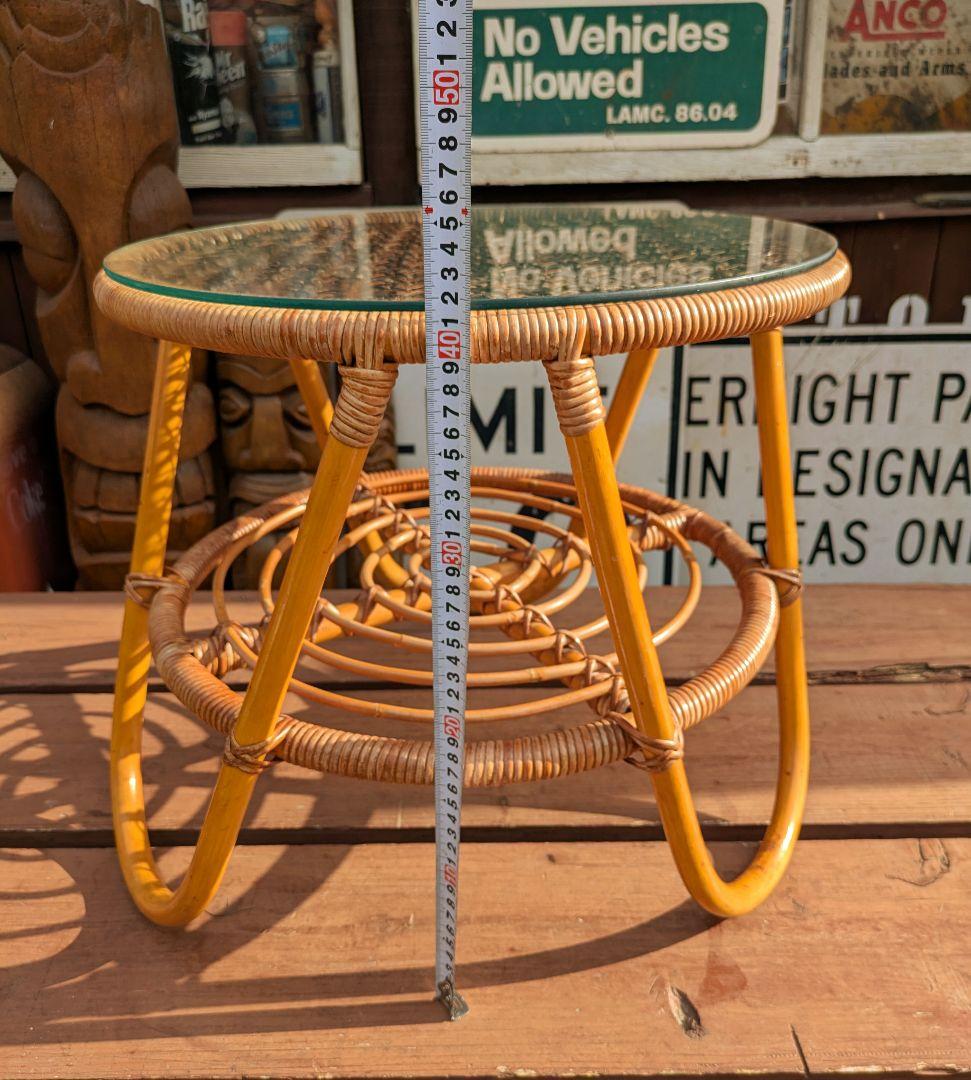 ビンテージ オールド ラタン ガラステーブル コーヒーテーブル