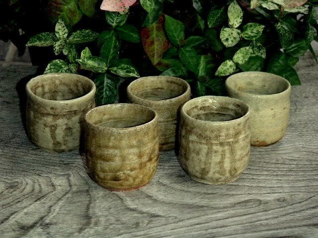 ♥黄瀬戸 （ 灰釉 ） ぐい呑み　５個 セット　ぐい飲み　骨董品