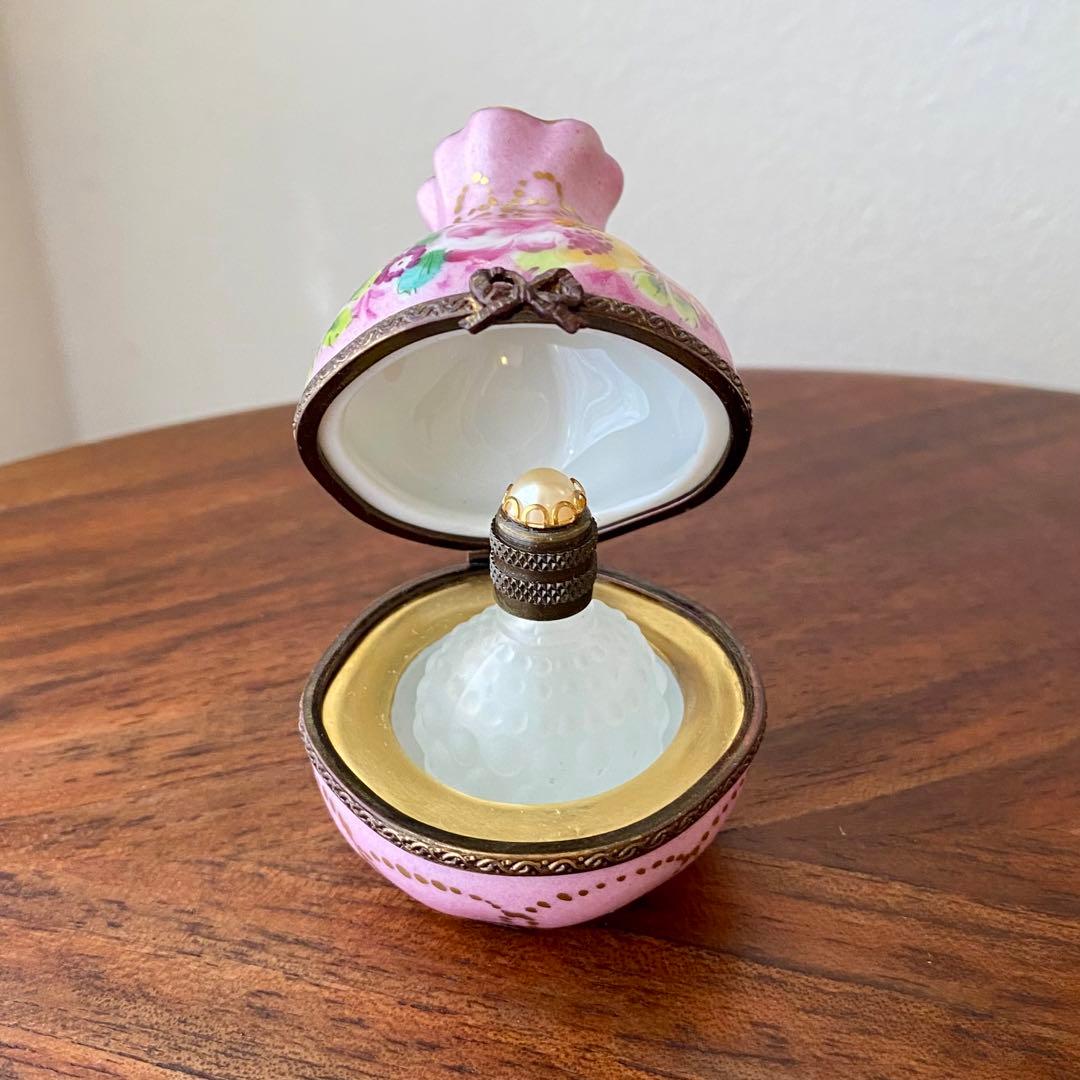 フランス製 ヴィンテージ リモージュボックス 香水瓶入り 手描き 花柄 金彩