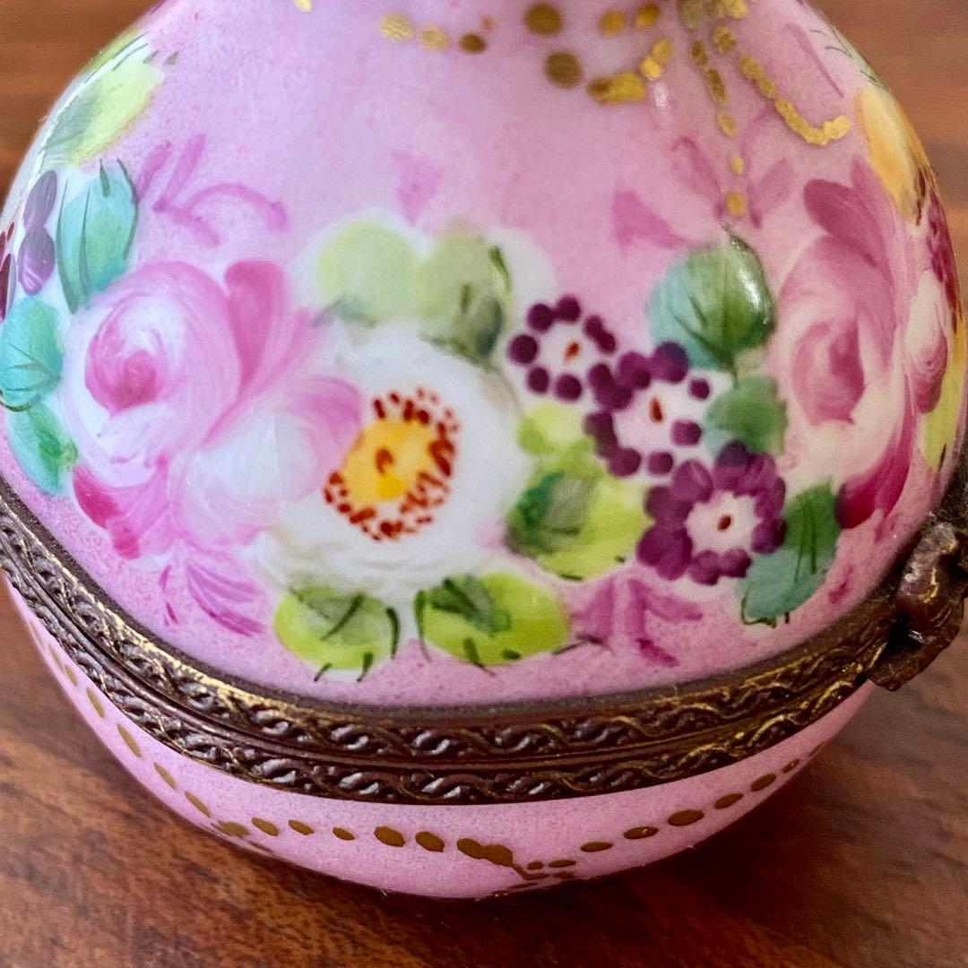 フランス製 ヴィンテージ リモージュボックス 香水瓶入り 手描き 花柄 金彩