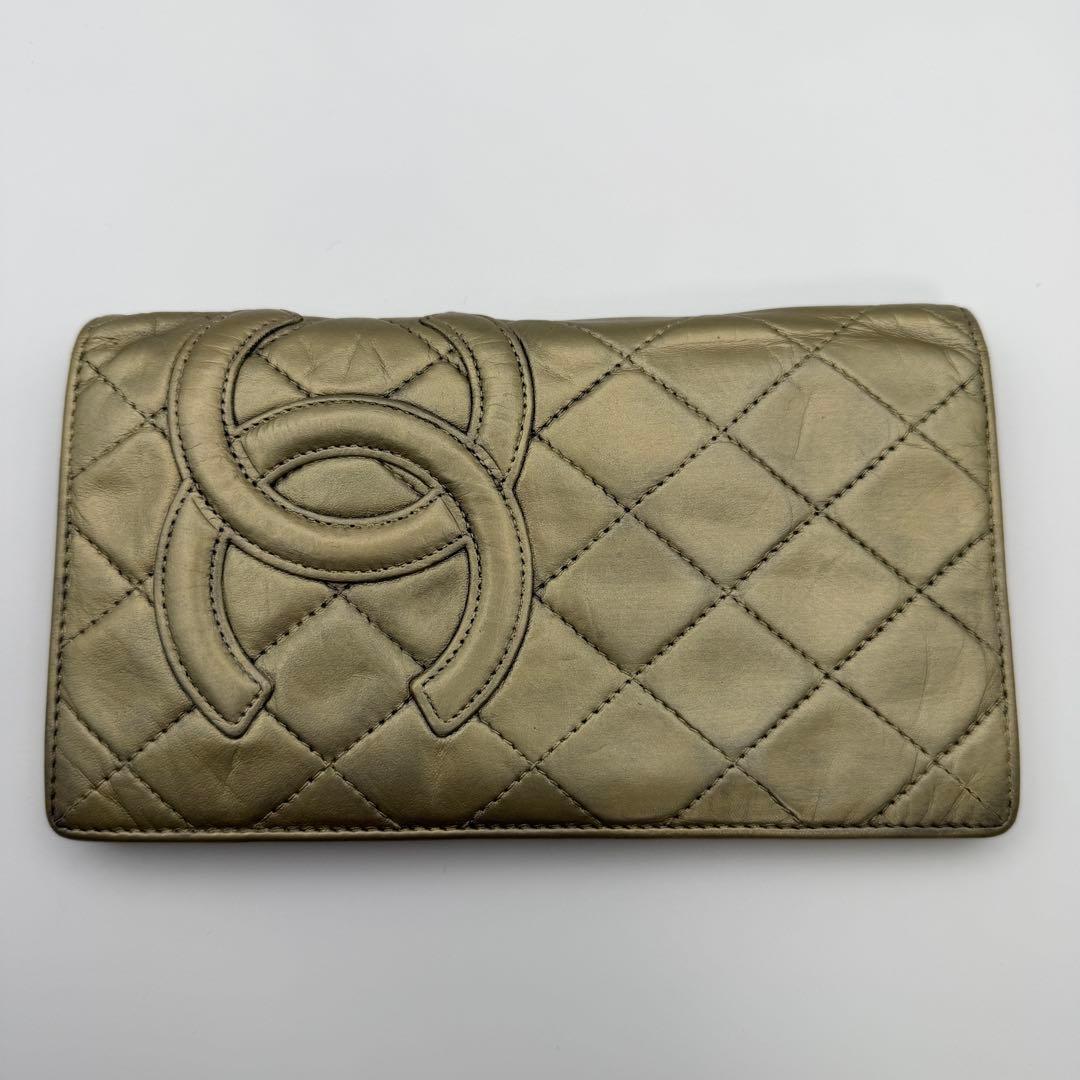 CHANEL シャネル カンボンライン 二つ折り長財布 ゴールド