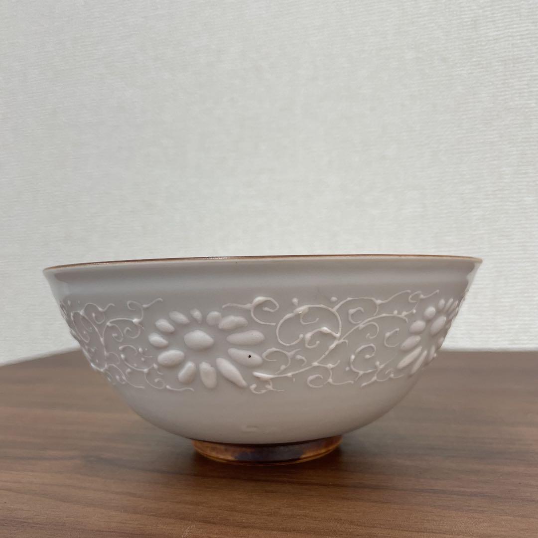 【骨董品】河本礫亭 白磁唐草紋 茶碗