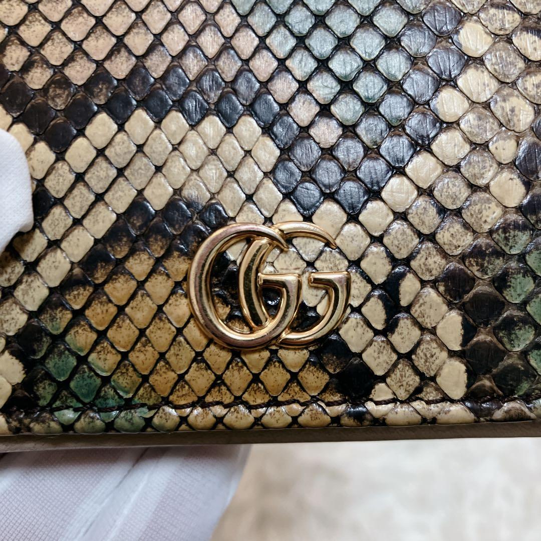 美品　GUCCIグッチ パイソン GGマーモント 折り財布 コンパクトウォレット