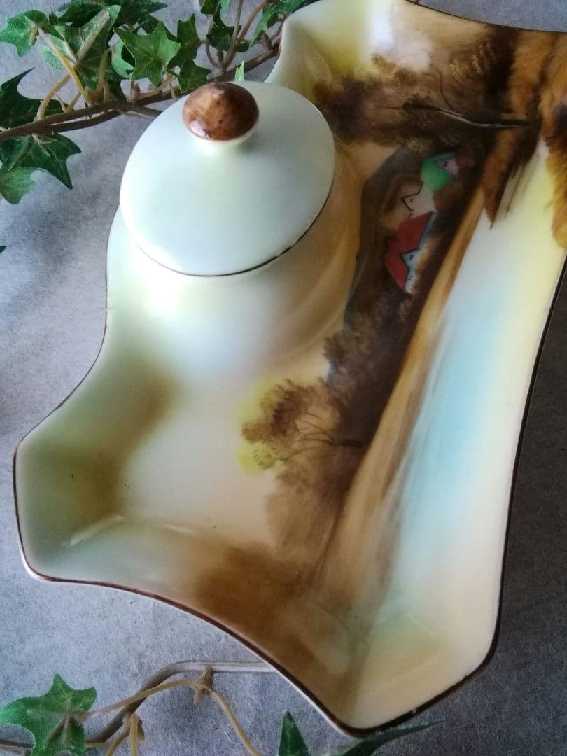 逸品　オールドノリタケ　ヤジロベー印　インク壺付きペントレー　和骨董アンティーク