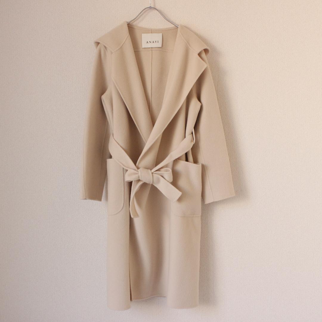 ANAYI リバーシャルムフードコート Mサイズ アイボリー ベルトリボン