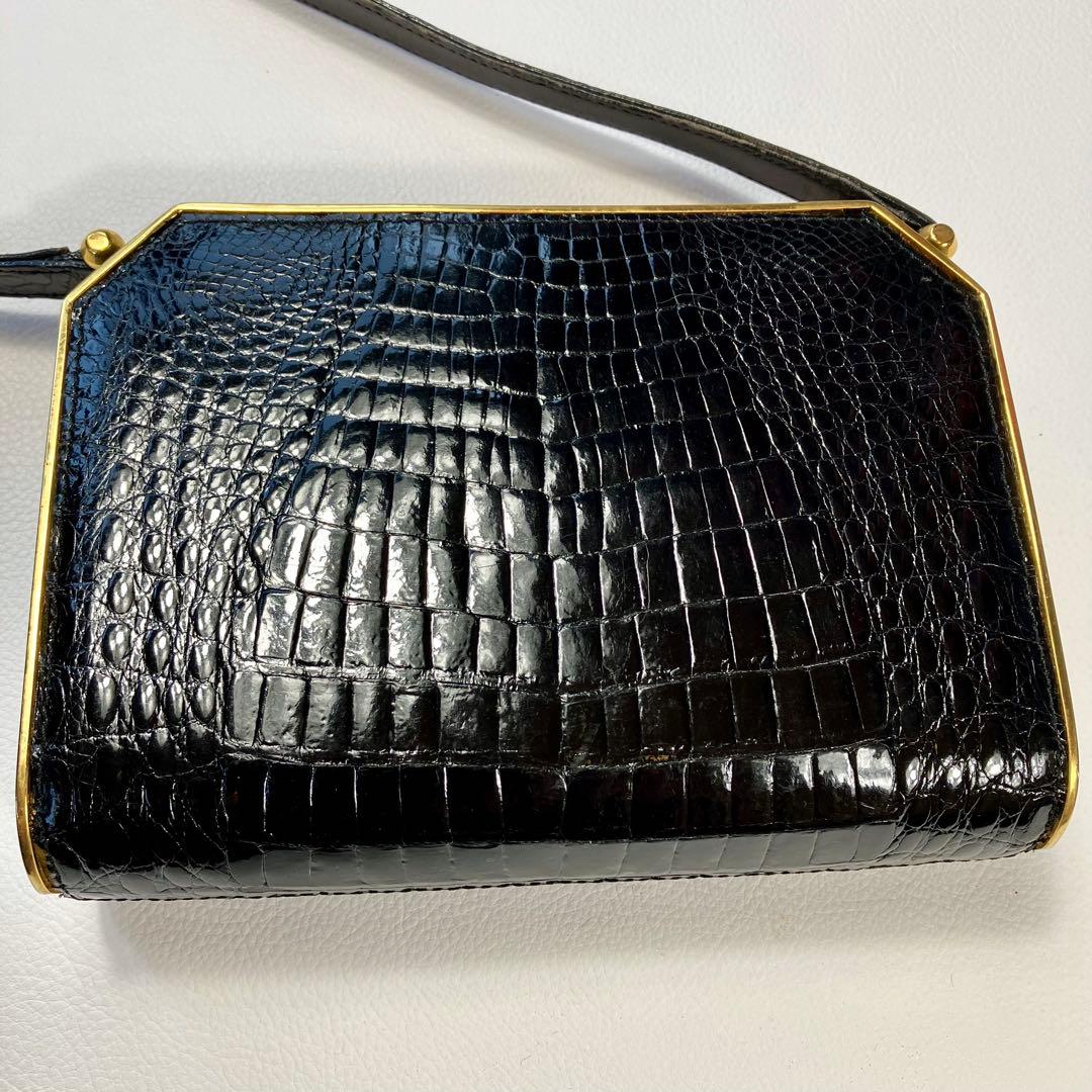 リアル　クロコダイル　クラッチ　パーティーバッグ　 アンティック　ゴールドトリム
