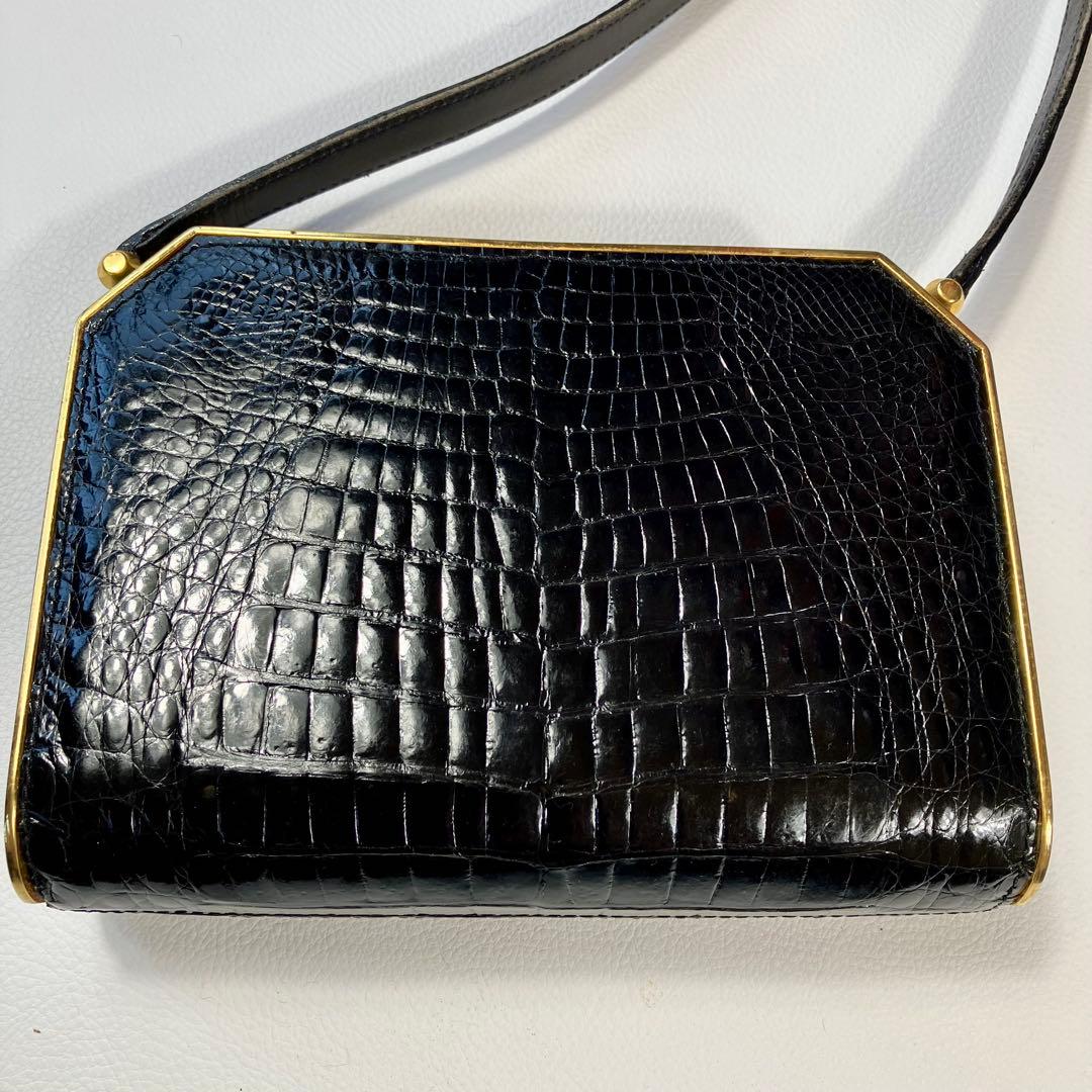 リアル　クロコダイル　クラッチ　パーティーバッグ　 アンティック　ゴールドトリム