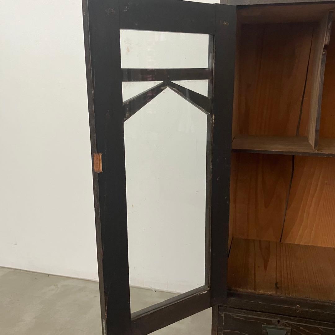 レトロ　アンティーク　古家具　古道具　ガラス棚　シェルフ　本棚　食器棚　昭和