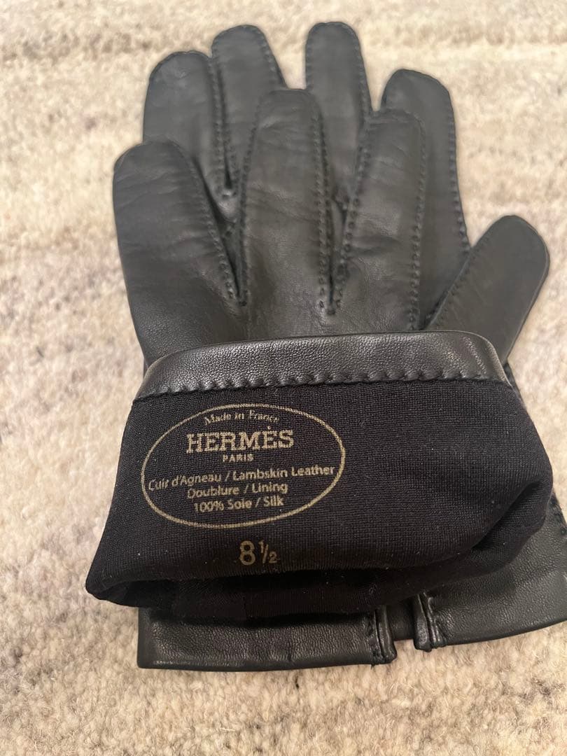 【新品】 エルメス ラムスキン レザーグローブ メンズ8 1/2 シルク裏地