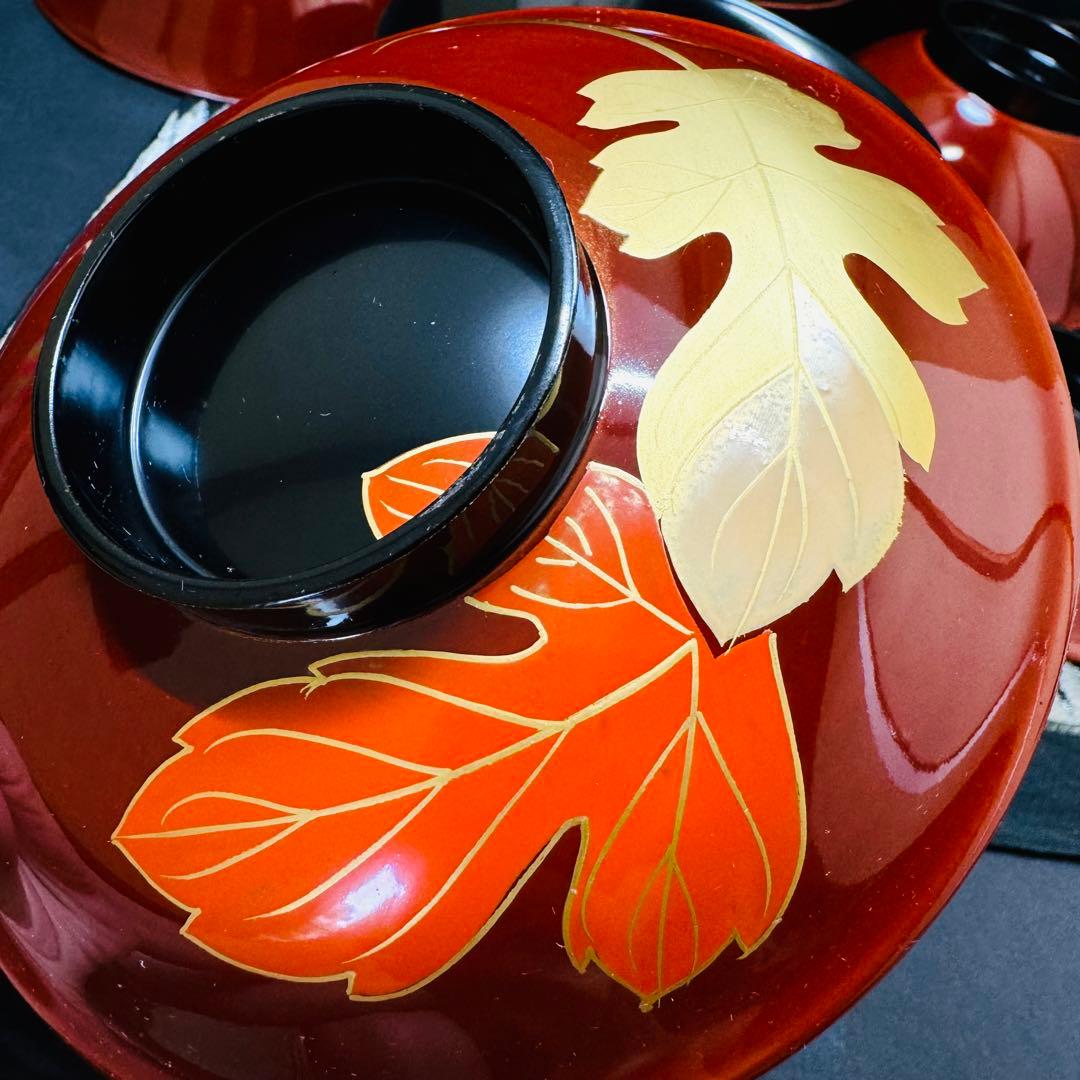 漆器　輪島塗　木製　蒔絵　溜塗　吸物椀　大きめ　蓋付椀　汁椀　7客