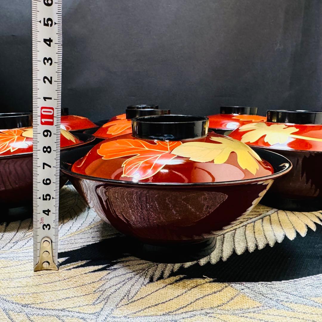 漆器　輪島塗　木製　蒔絵　溜塗　吸物椀　大きめ　蓋付椀　汁椀　7客