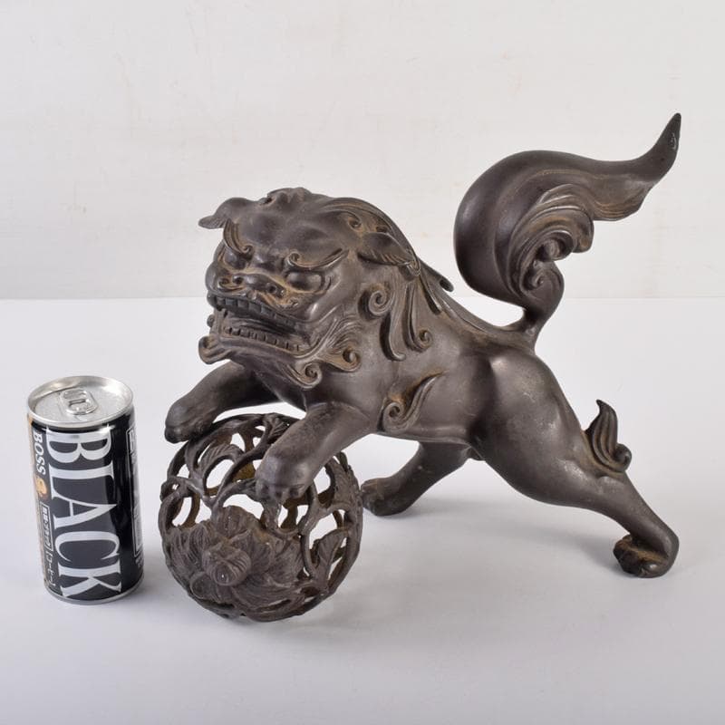 中国　古銅宣徳銅　玉乗り獅子　置物　重さ約5.28㎏　G　R7655B