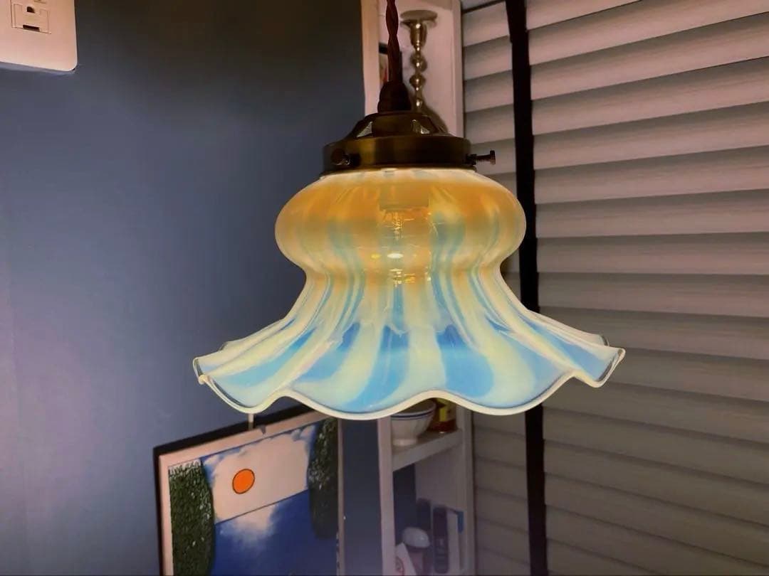 大きなウランガラス １９世紀　アンティーク　ランプシェード　フランス