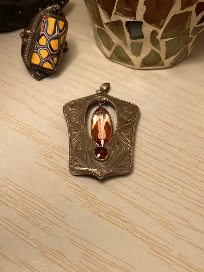 ヴィンテージ 刻印 純銀 ペンダントトップ 宝石 アールデコ 細工 レトロ 日本