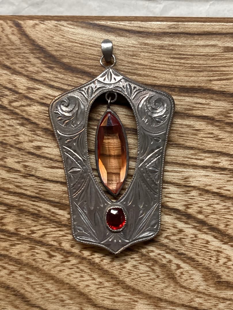 ヴィンテージ 刻印 純銀 ペンダントトップ 宝石 アールデコ 細工 レトロ 日本