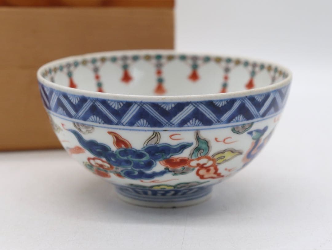 中国　清時代　とう彩龍鳳紋碗　大清嘉慶年製　木箱入　送料込み250510