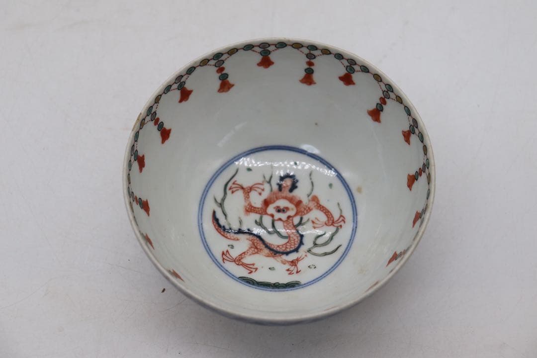 中国　清時代　とう彩龍鳳紋碗　大清嘉慶年製　木箱入　送料込み250510