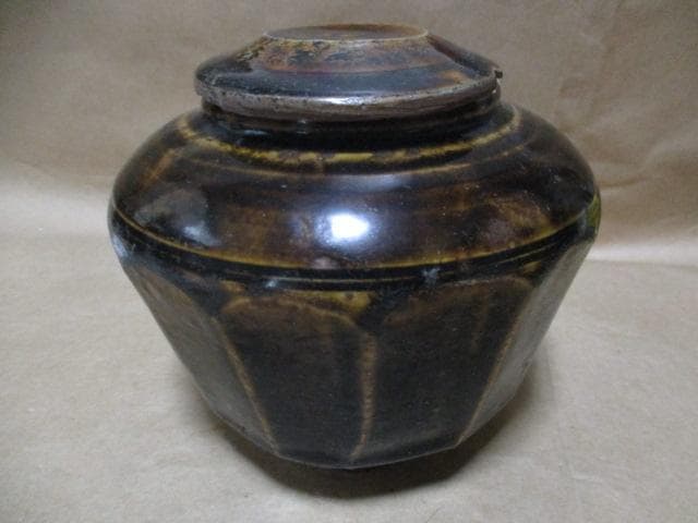 李朝　飴釉面取り小壺　S11-1