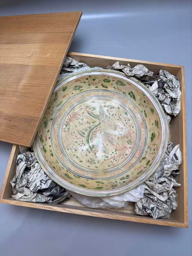 DT517 古陶磁器 安南 赤絵 皿 経33cm 古美術