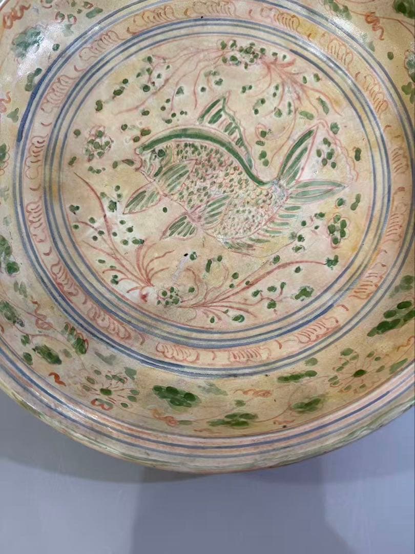 DT517 古陶磁器 安南 赤絵 皿 経33cm 古美術