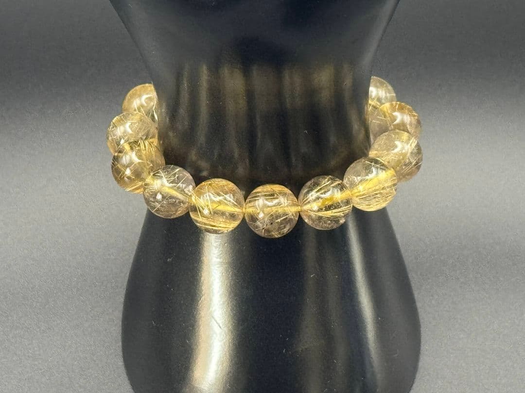 【ゴールド ルチル クォーツ】 天然 ブレスレット12mm 16cm 鑑別書付