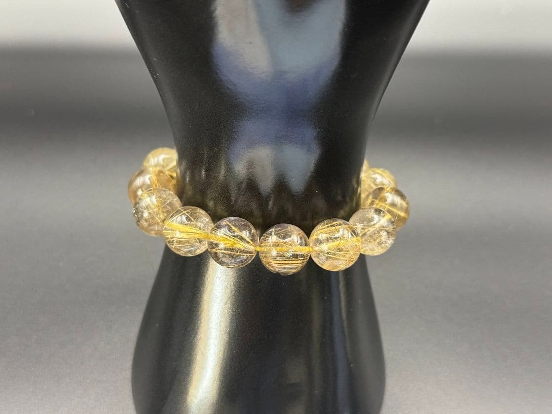 【ゴールド ルチル クォーツ】 天然 ブレスレット12mm 16cm 鑑別書付