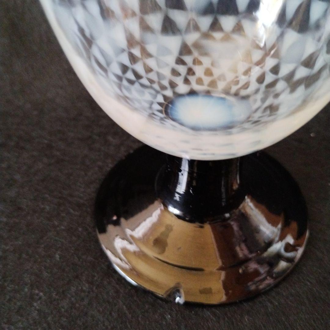 氷コップ　和ガラス乳白透かし鱗文なつめ型黒脚