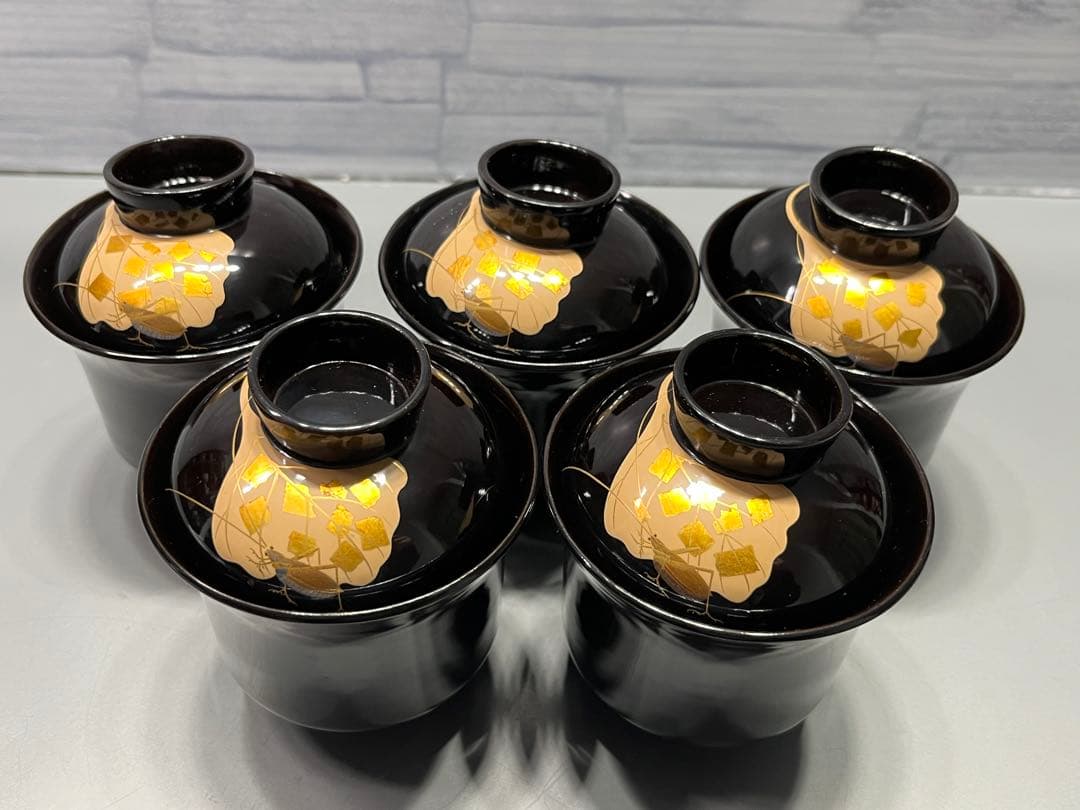 輪島塗　蔦鈴虫　蒔絵　小吸物椀　五客　木製