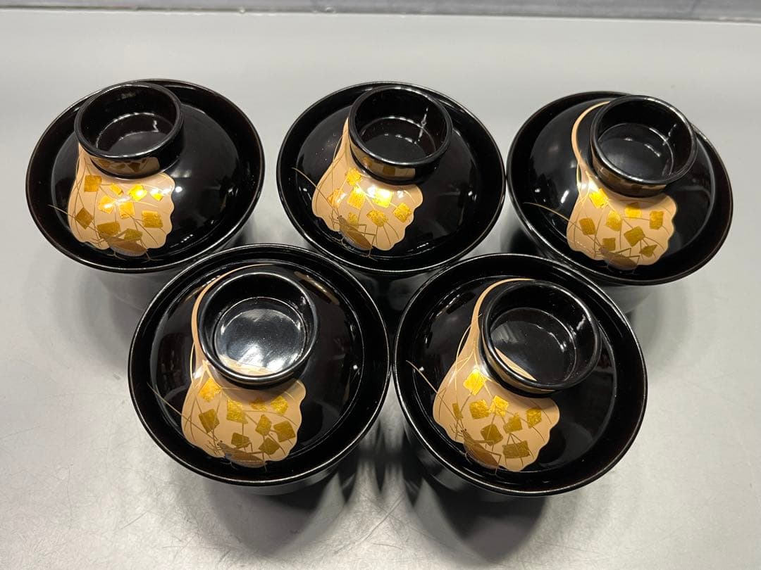 輪島塗　蔦鈴虫　蒔絵　小吸物椀　五客　木製