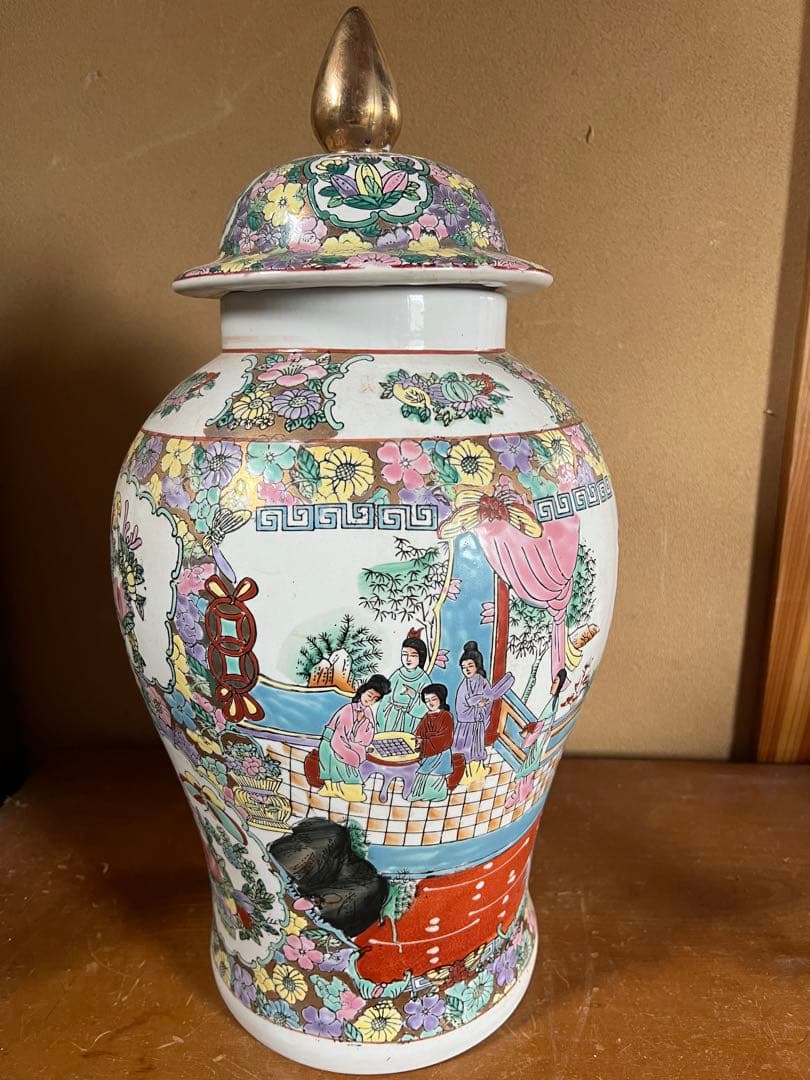 壷　沈香壷　金彩色絵鳳凰　蓋付