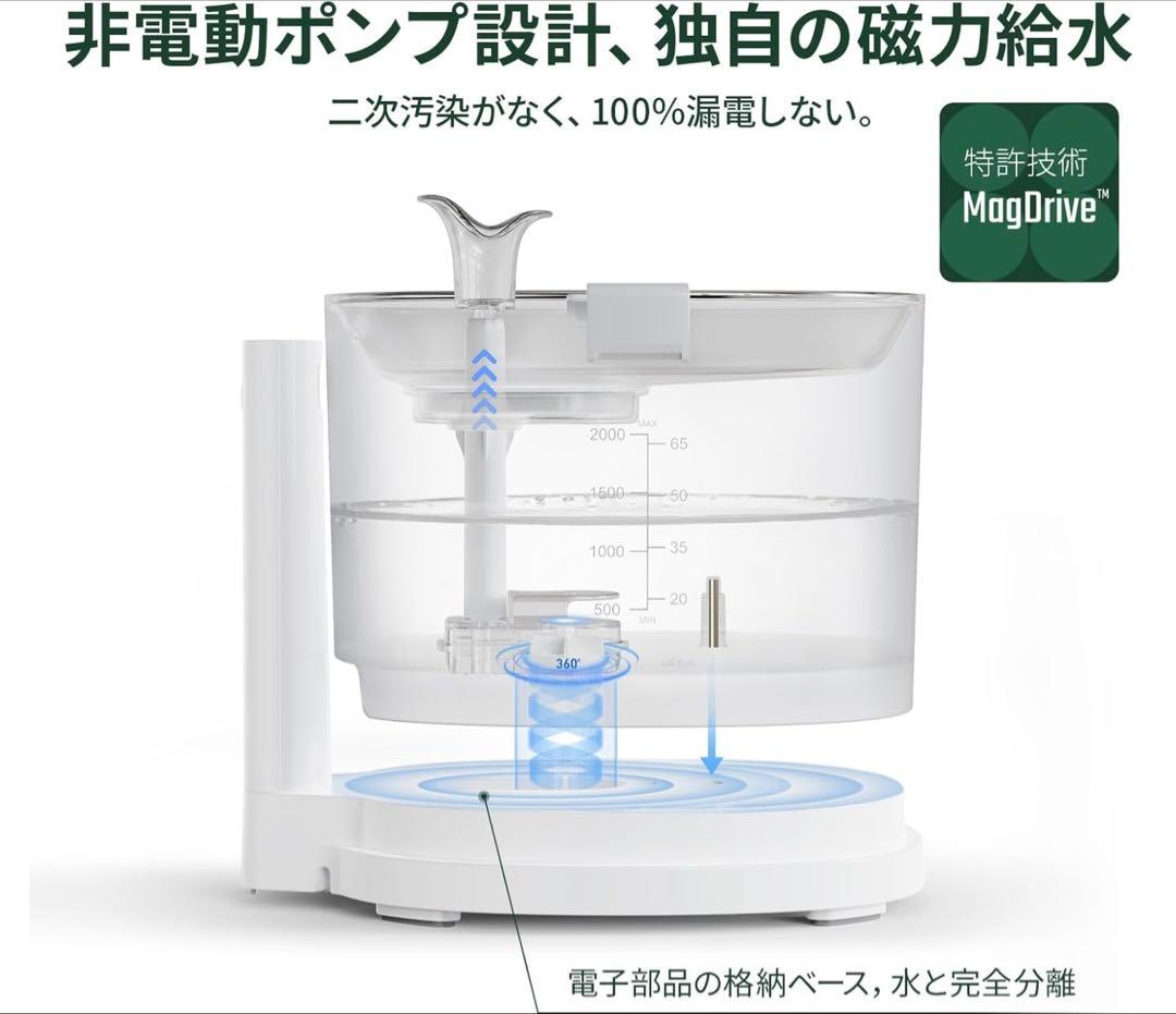 Cheerble 猫自動給水器 水飲み器 ポンプレス磁力給水 コードレス
