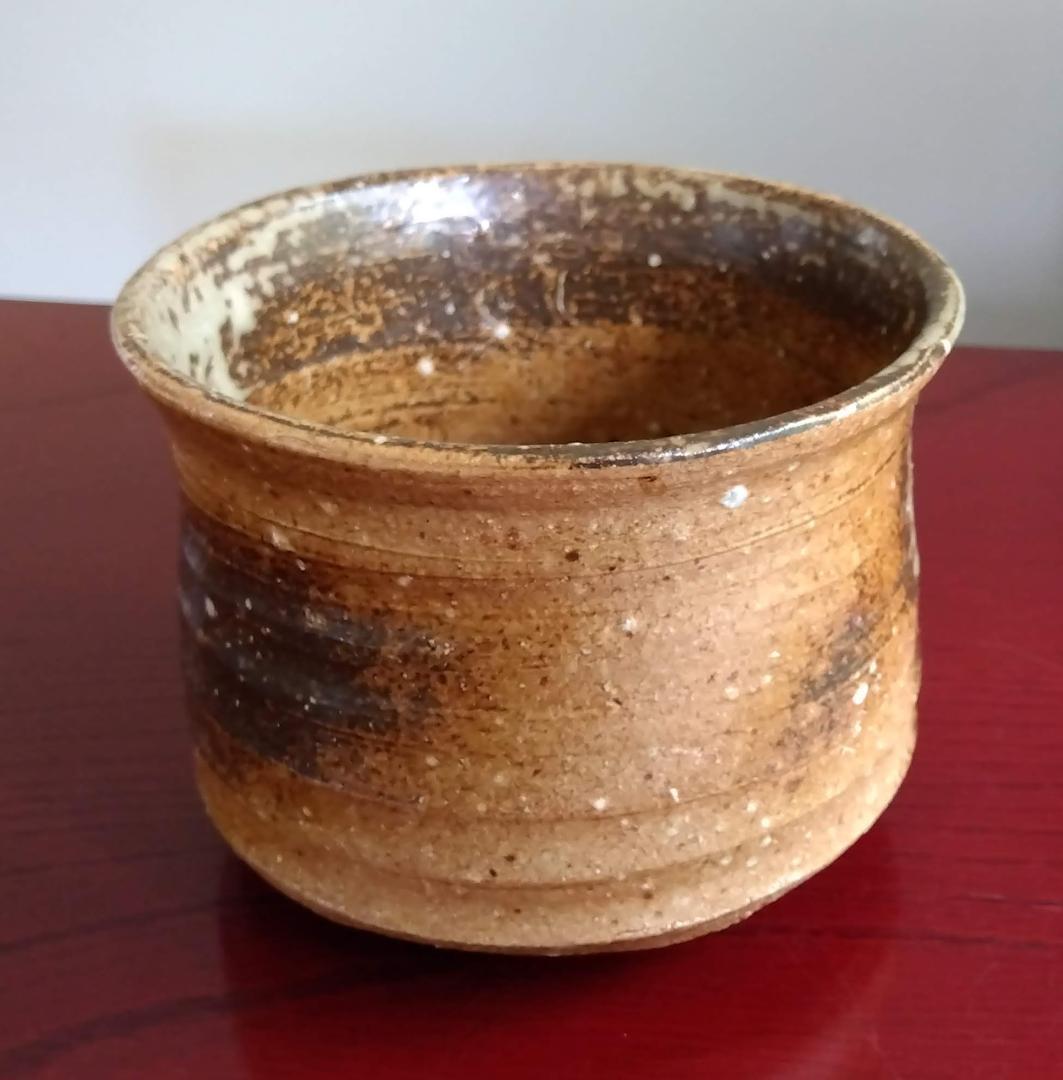 越前焼名工　桝田屋光生 自然灰釉ビードロ模様美還元窯変の究極美が迸る逸品 筒茶碗