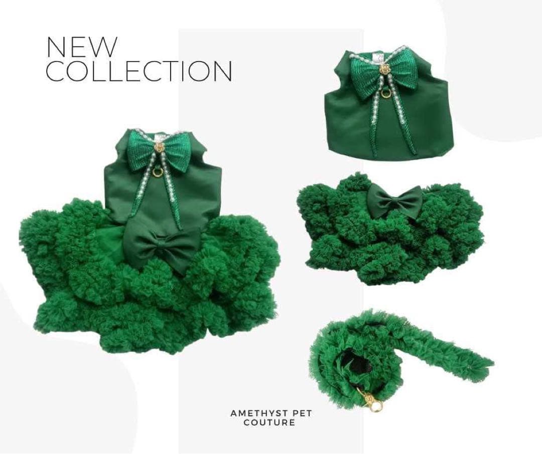 Amethyst Pet Coutureグリーンリボンドレス・フリルスカート