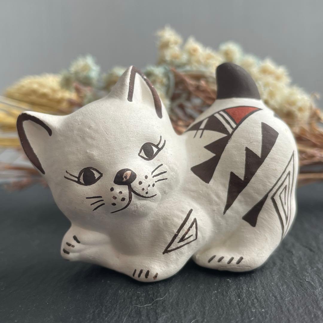 ヴィンテージ アコマ　Acoma　ポッテリー　猫　陶器　ネイティブアメリカン