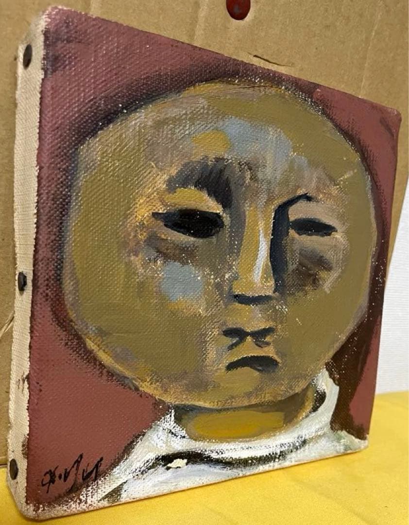 巨匠 脇田 和『顔』油彩 原画 約0号大 鬼貴重 真作保証 1点もの 合箱あり