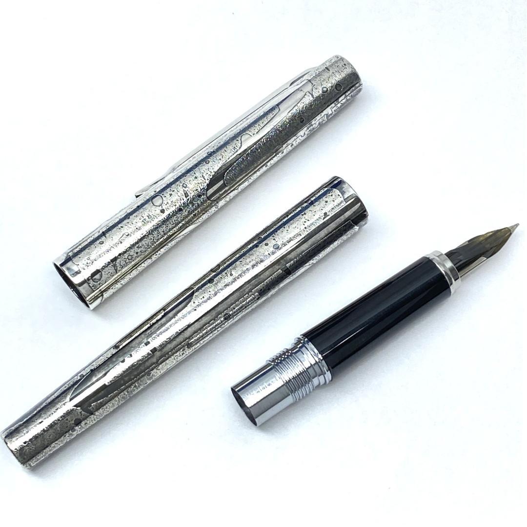 美品 プラチナ 墨流し シルバー リビエール 万年筆 18K WG