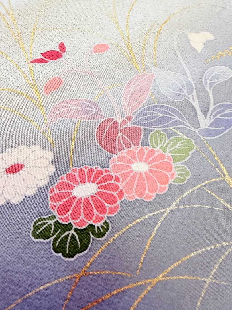 高級 訪問着 正絹 袷 ブルー 友禅 金彩 暈し染め フォーマル