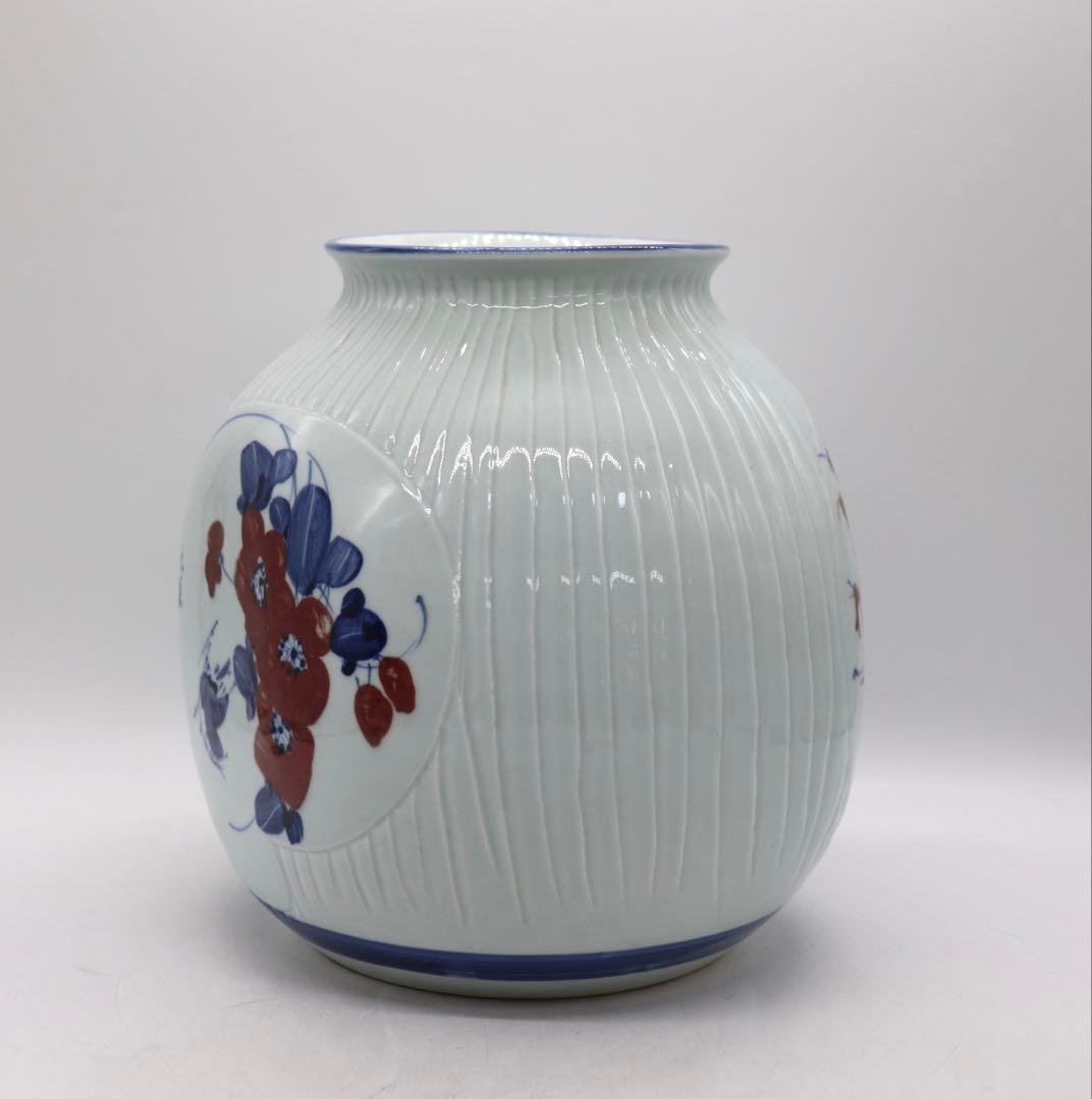 中国　于暁明作　青華釉裏紅　童子花鳥紋扁壺　送料込み250829 (中棚)