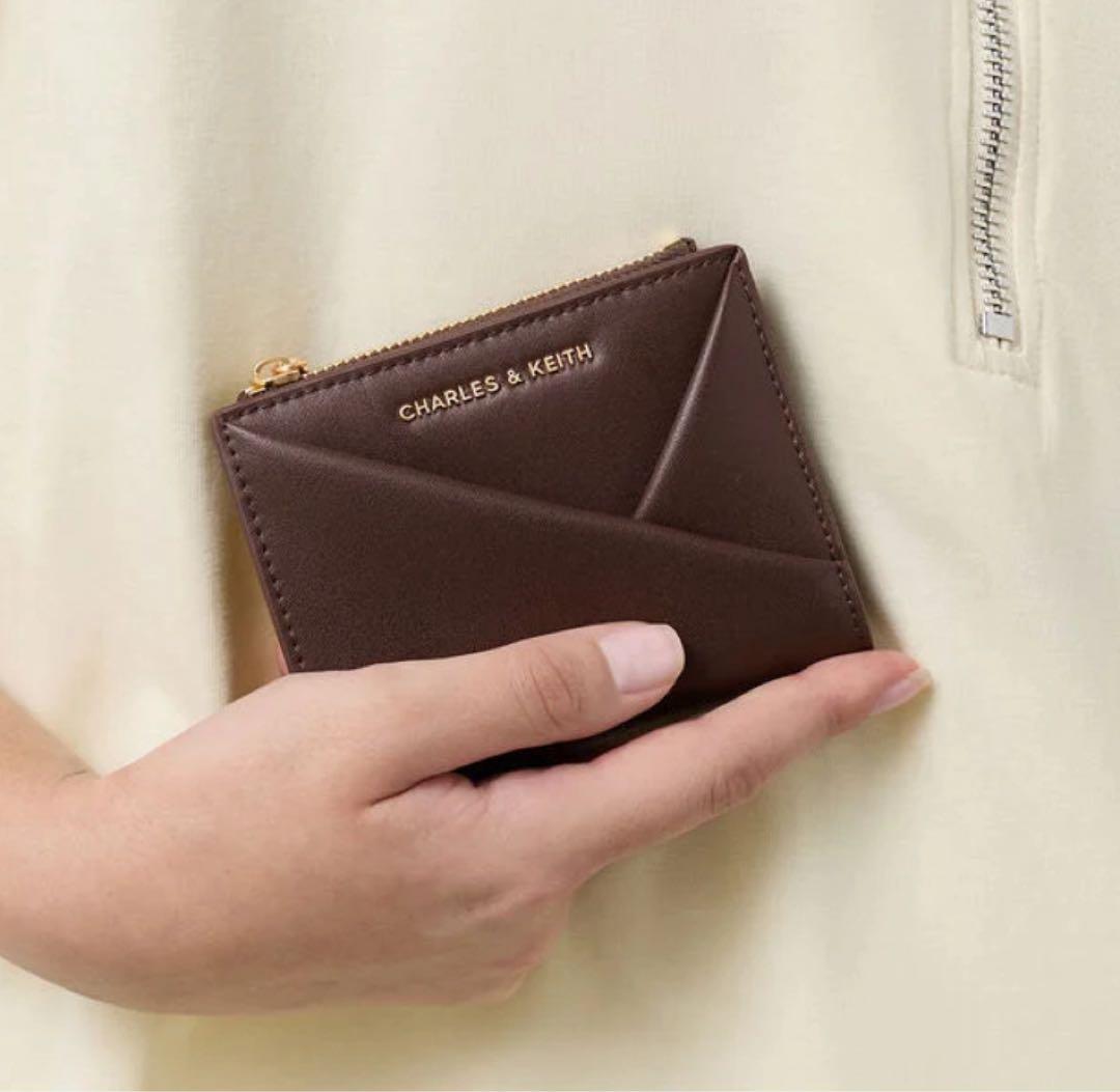 〈新品〉Midori ミドリ ジオメトリックトップジップウォレット ブラウン