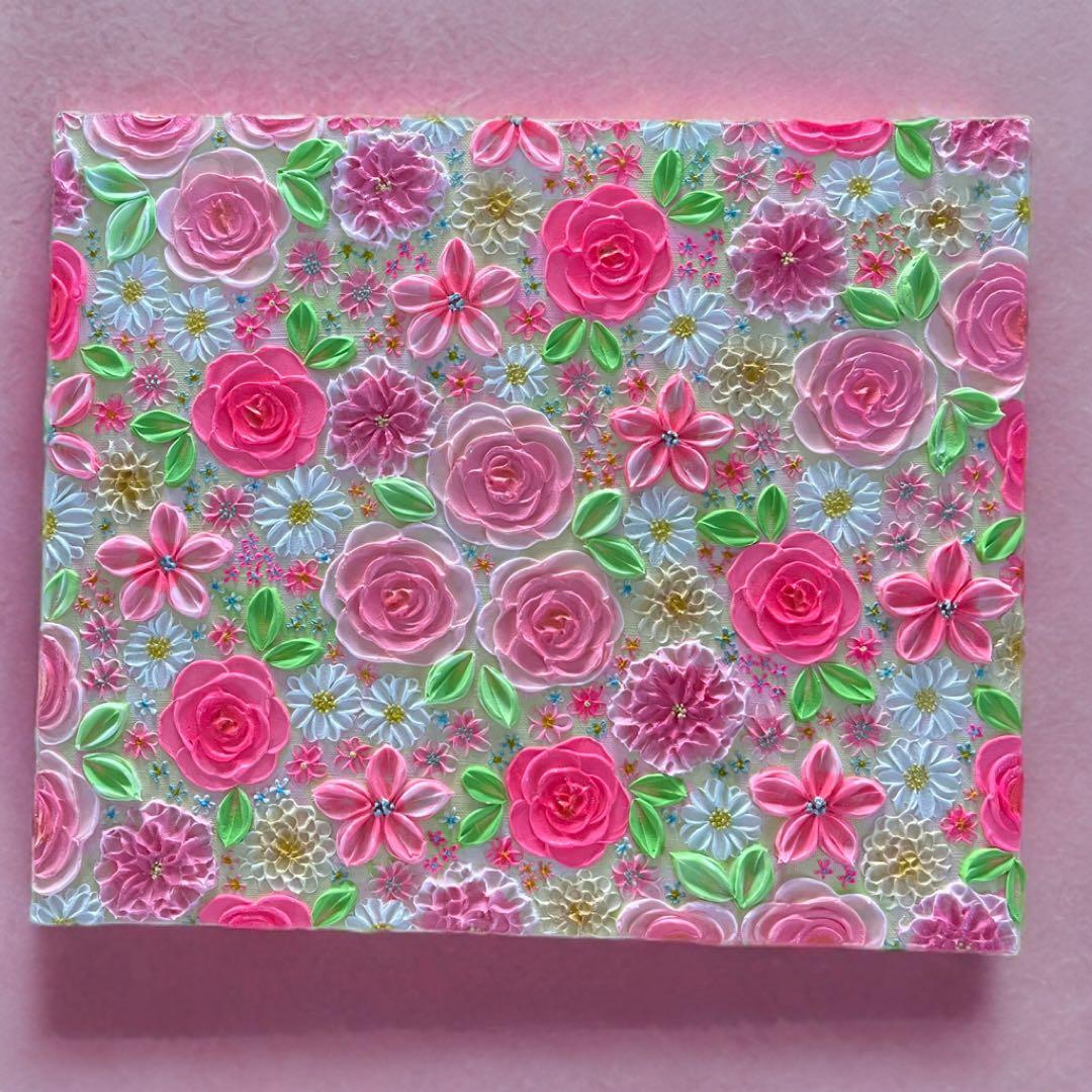 花柄 絵画 テクスチャーアート フラワーアート フランフラン　ピンクインテリア