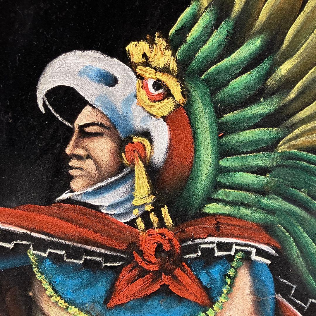 メキシコ神話 アステカ 鷲 戦士 ベルベット 油彩画 油絵 絵画 美術 芸術