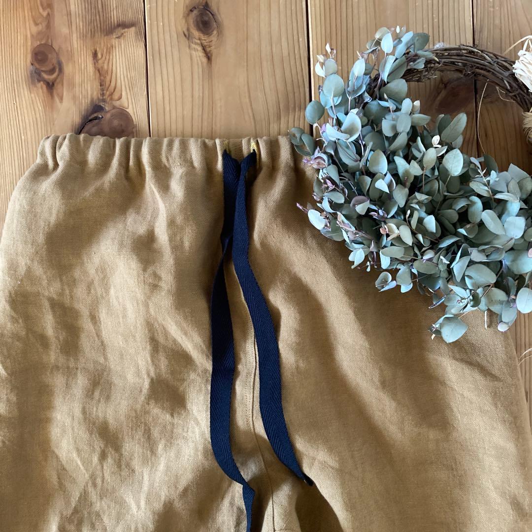 田村＊ハンドメイド＊サフィラン　フランスリネン　サルエルパンツ　キャメルＬ